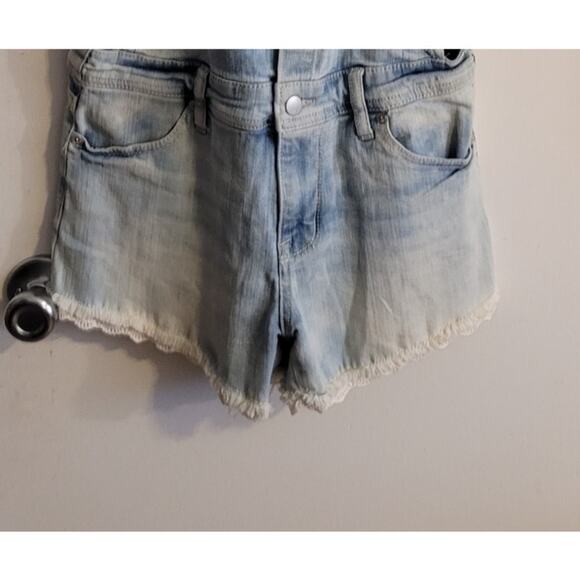 MOSSIMO Super Stretch Denim Overall Shorts Small Blue Cutoff Shortalls Festival - Picture 5 of 10